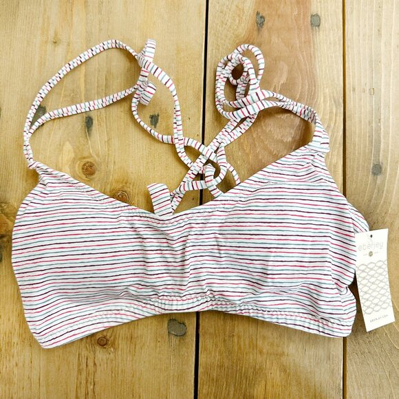 NWT Eberjey Bikini Top Lines Connor L NEW White Red Gray - Picture 2 of 7